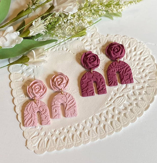 Rose & Lace Clay Earrings