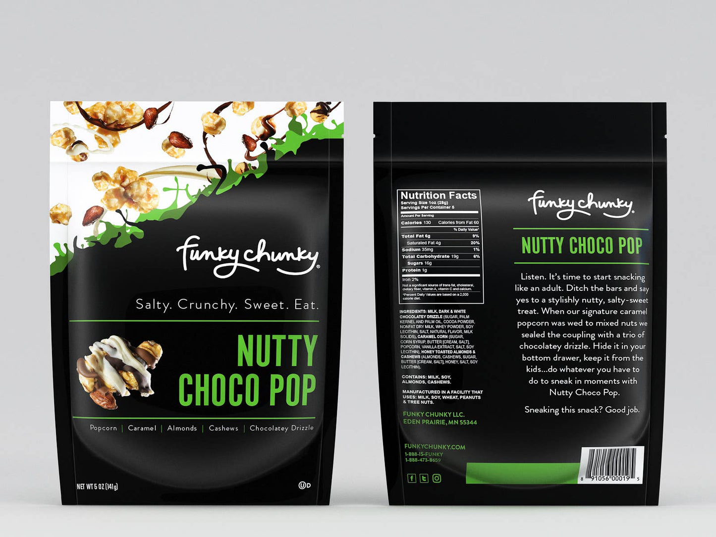 Nutty Choco Pop | Chocolate Popcorn |  5-ounce Bags