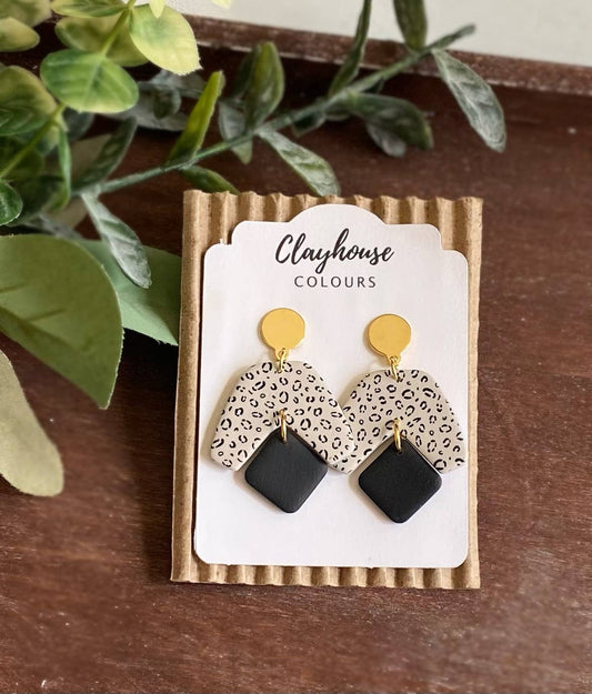 Cheetah Black & Taupe Clay Earrings